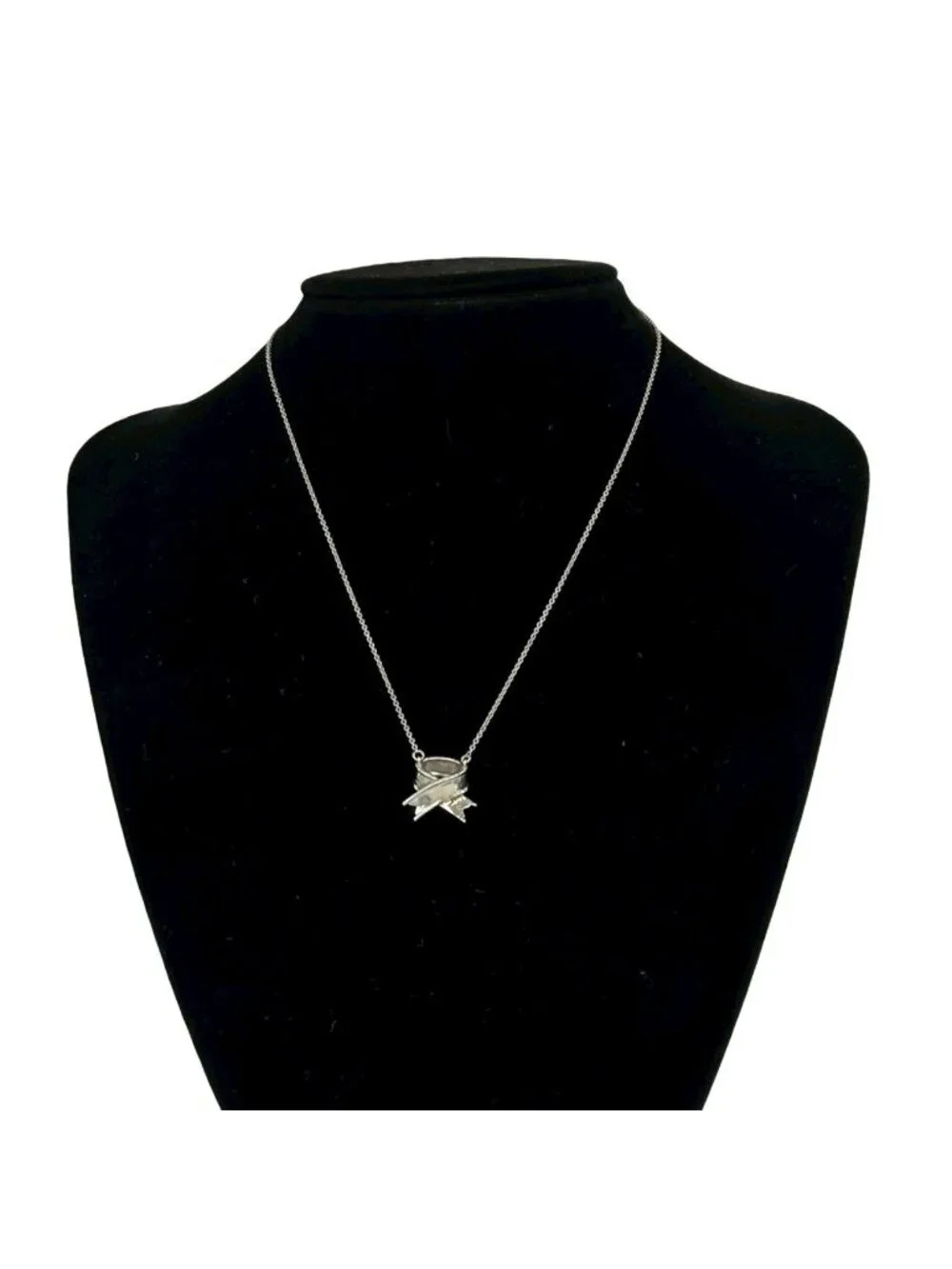 Tiffany & Co Box Vintage Cross Ribbon Necklace 925 Sterling Silver Pendant